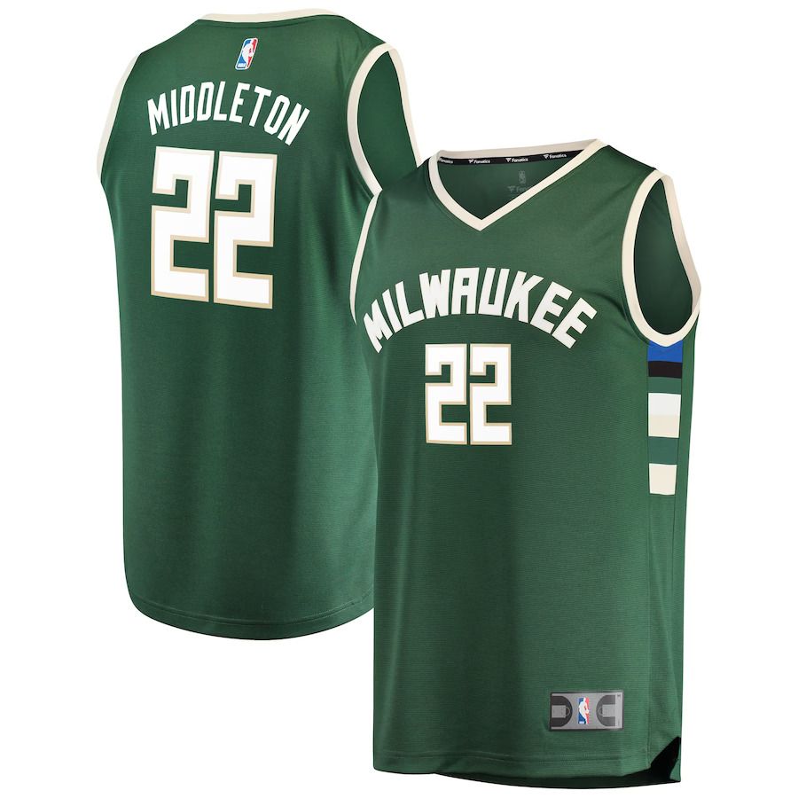 Men Milwaukee Bucks 22 Khris Middleton Fanatics Branded Green Fast Break Road Replica Player NBA Jersey